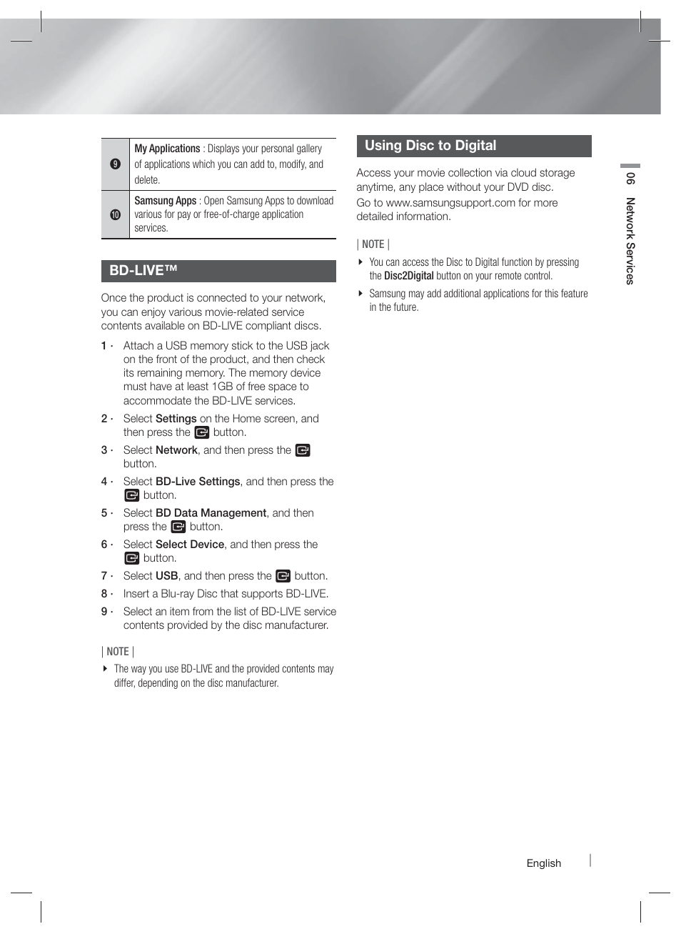Bd-live, Using disc to digital | Samsung HT-E4500-ZA User Manual | Page 47 / 59