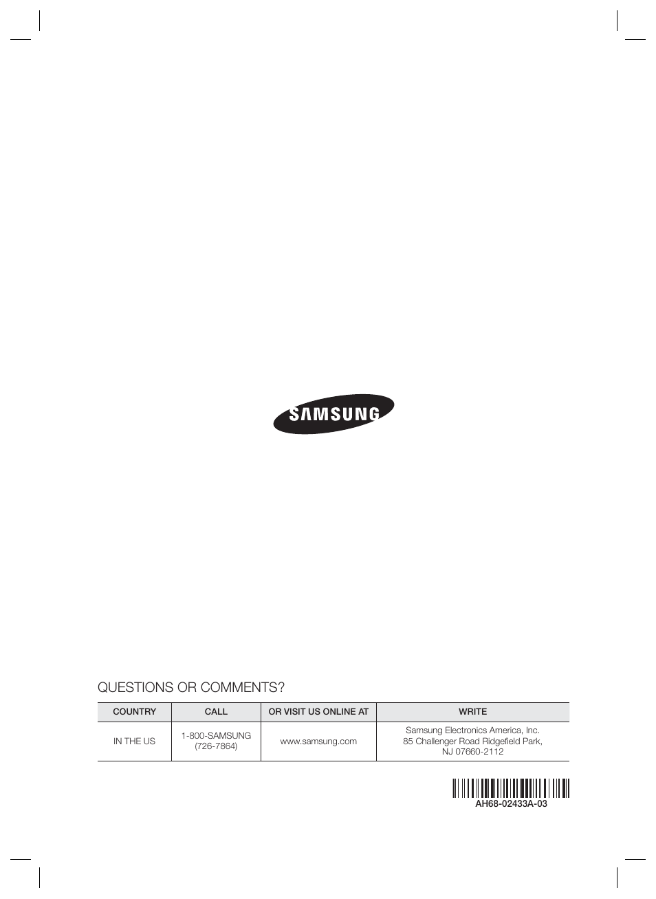 Questions or comments | Samsung HT-E4500-ZA User Manual | Page 59 / 59