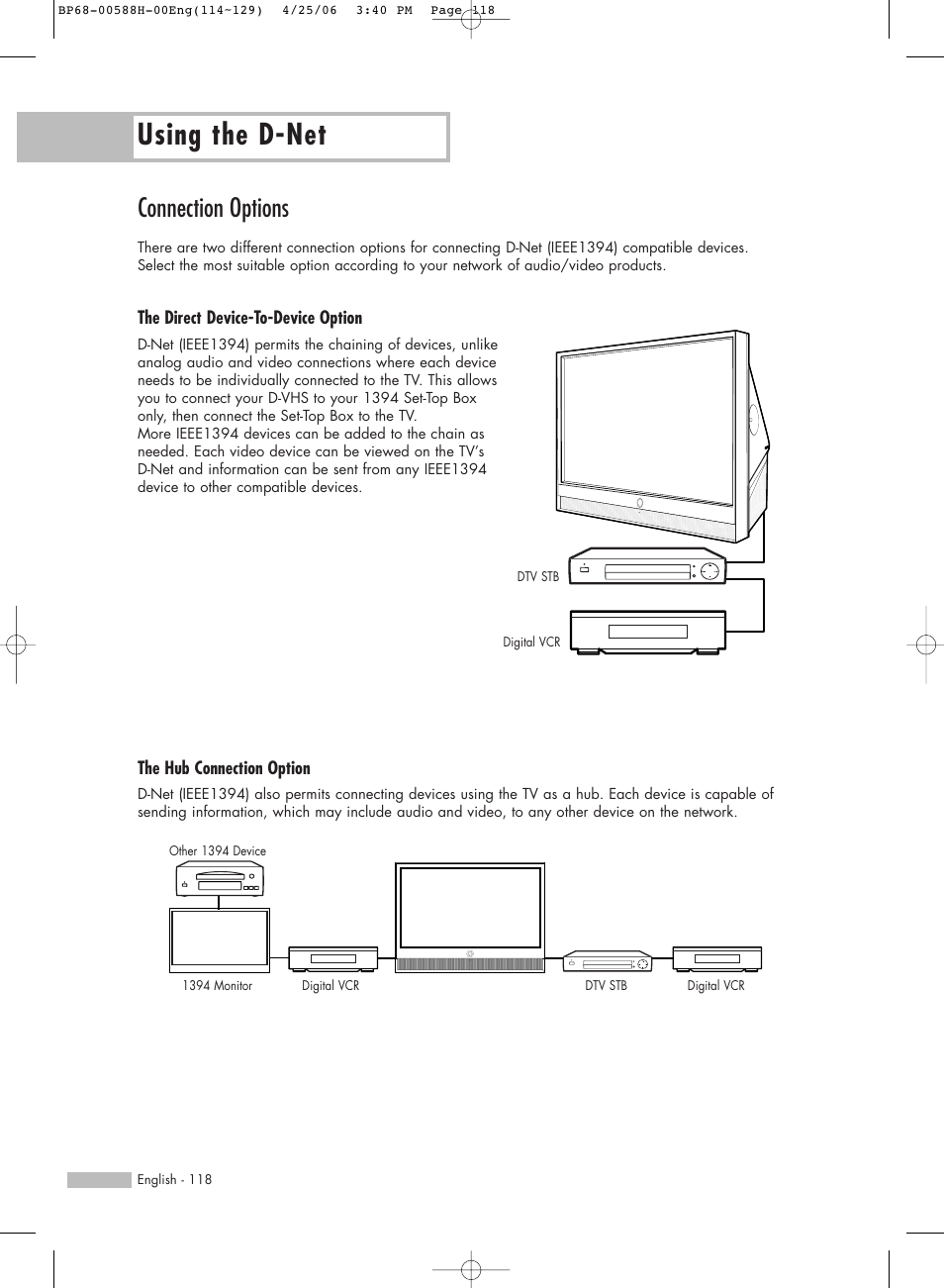 Connection options, Using the d-net | Samsung HLS6188WX-XAA User Manual | Page 118 / 160