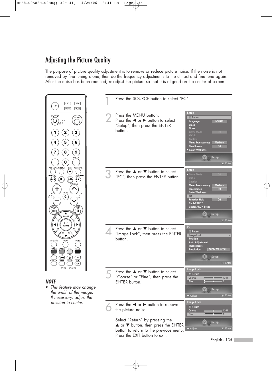 Adjusting the picture quality | Samsung HLS6188WX-XAA User Manual | Page 135 / 160