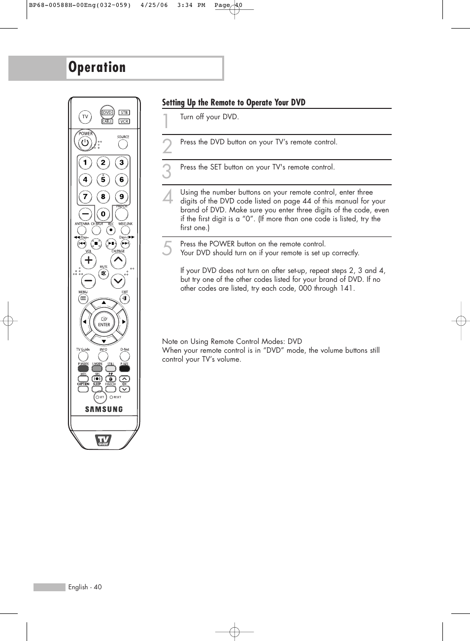 Operation | Samsung HLS6188WX-XAA User Manual | Page 40 / 160