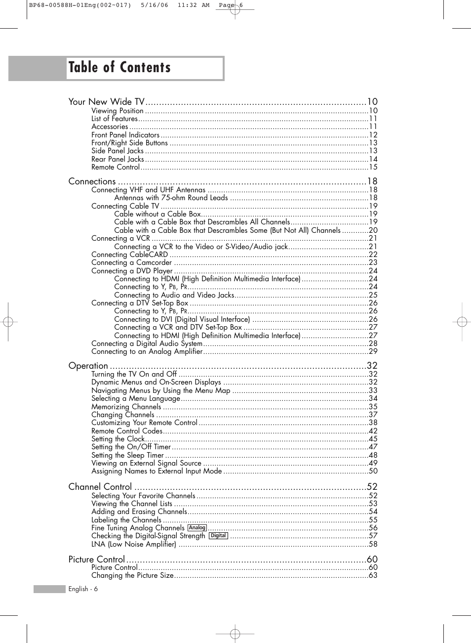 Samsung HLS6188WX-XAA User Manual | Page 6 / 160