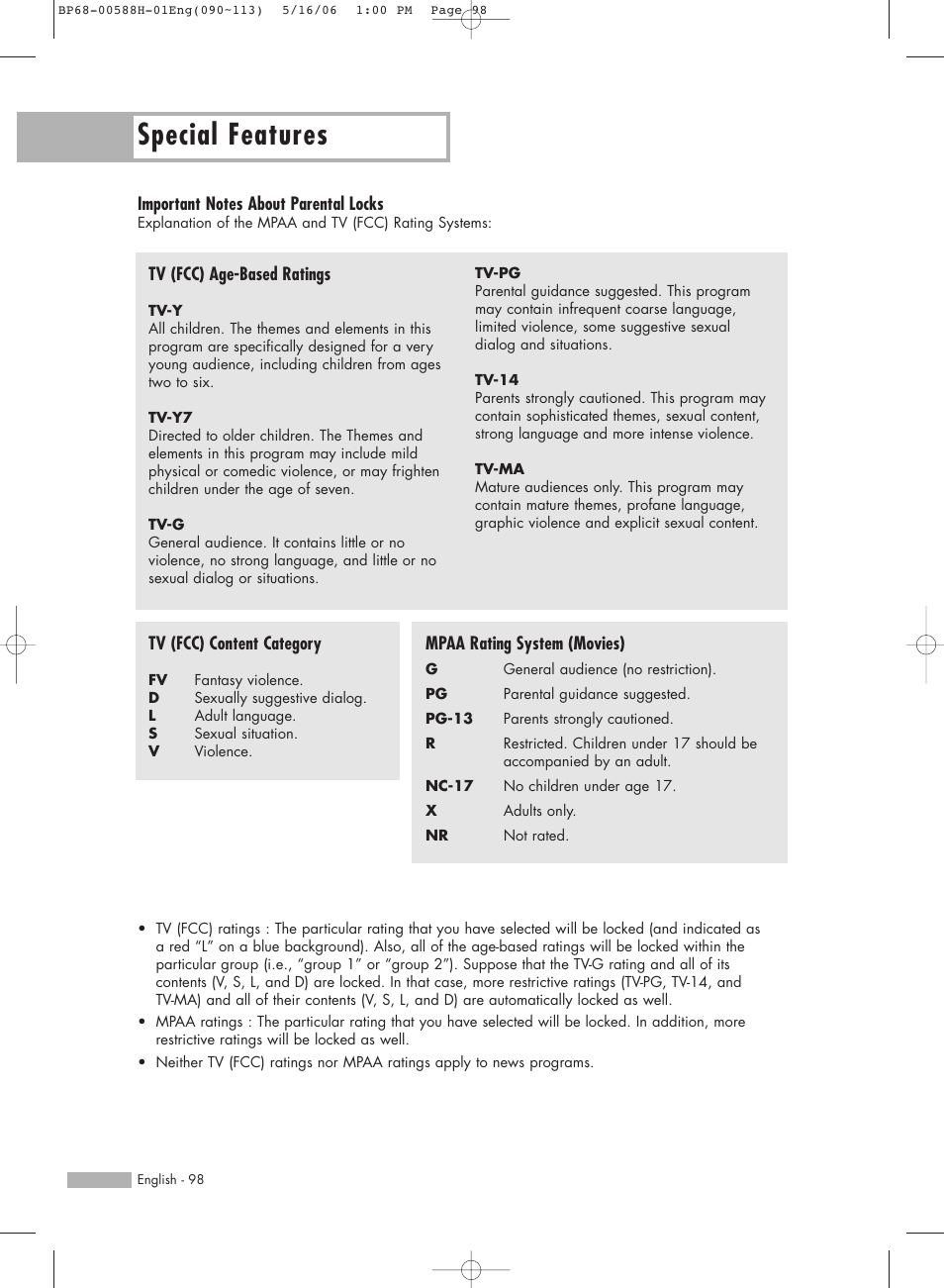 Special features | Samsung HLS6188WX-XAA User Manual | Page 98 / 160