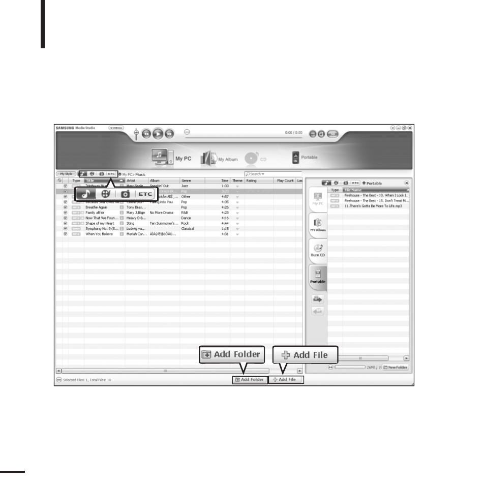 Adding folders/files in samsung media studio | Samsung YP-T9JQB-XAA User Manual | Page 18 / 77