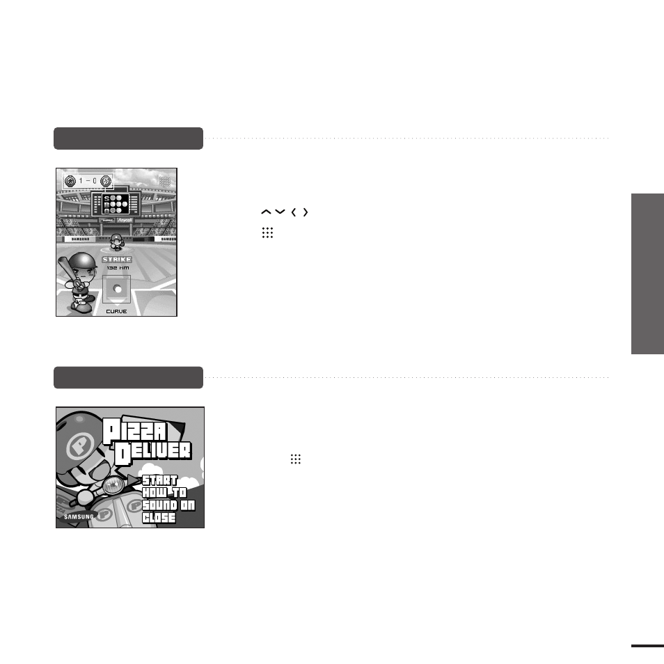 Game, Chapter 3. multimedia function, Pizza deliver | Baseball | Samsung YP-T9JQB-XAA User Manual | Page 57 / 77