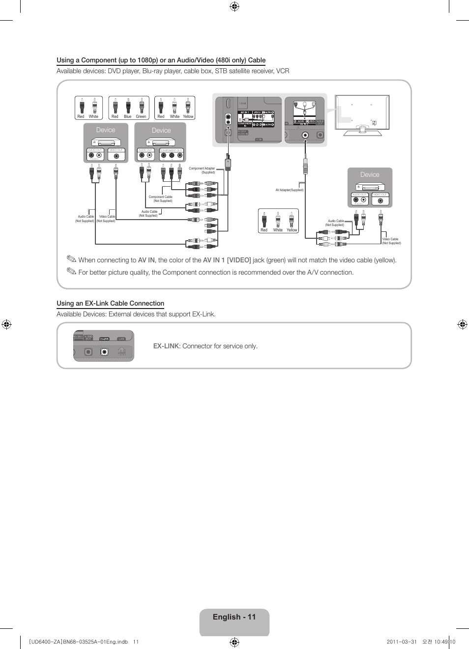 English - 11, Device | Samsung UN46D6450UFXZA User Manual | Page 11 / 25