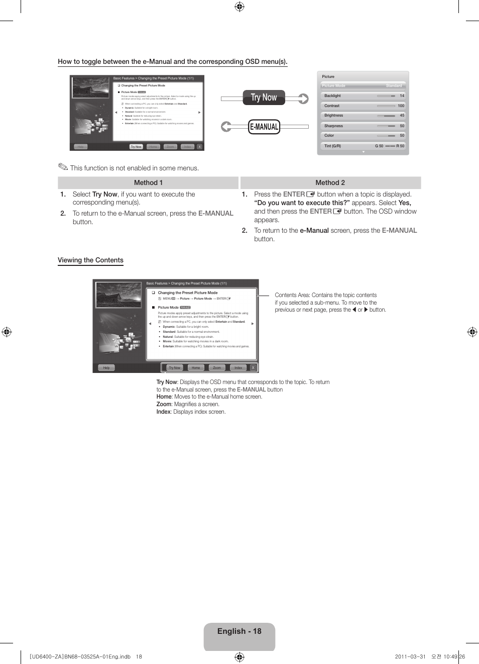 Try now, E-manual, English - 18 | Samsung UN46D6450UFXZA User Manual | Page 18 / 25