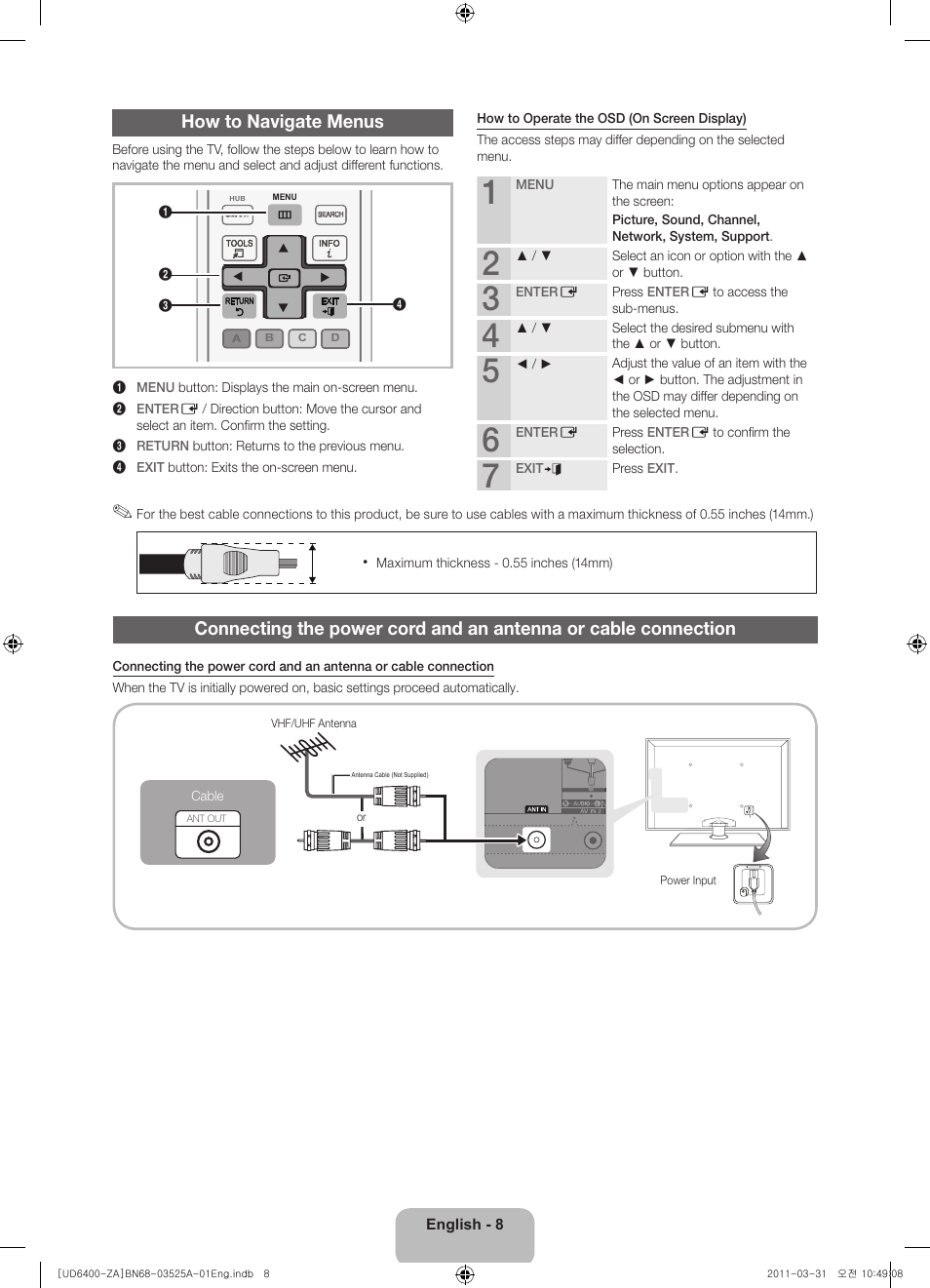 How to navigate menus | Samsung UN46D6450UFXZA User Manual | Page 8 / 25