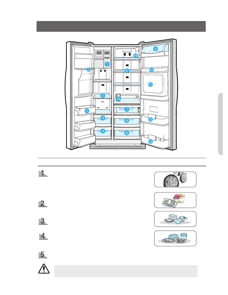 Food storage guide, Frozen food storage in freezer | Samsung RS2555SW-XAC User Manual | Page 9 / 32