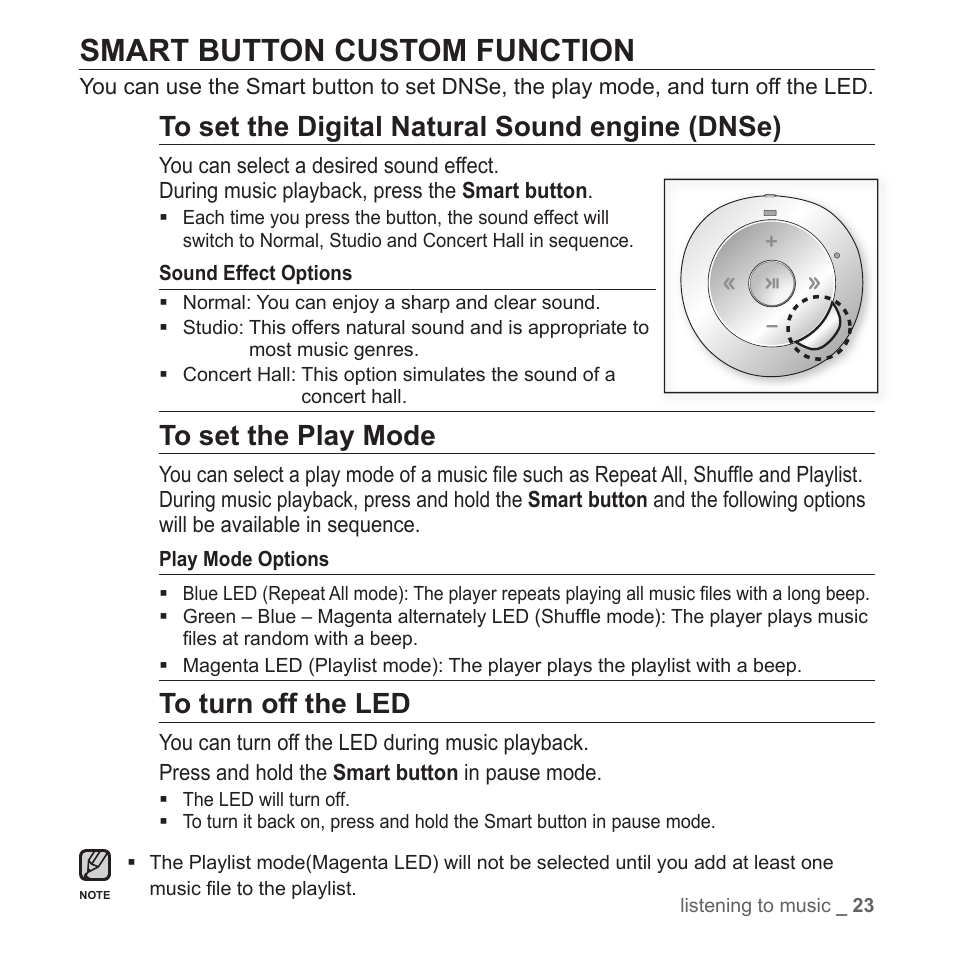 Smart button custom function | Samsung YP-S2ZB-XAA User Manual | Page 23 / 31