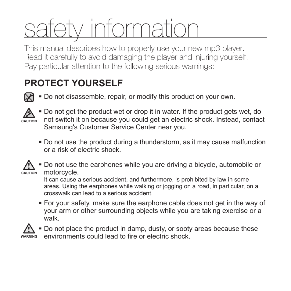 Safety information, Protect yourself | Samsung YP-S2ZB-XAA User Manual | Page 4 / 31
