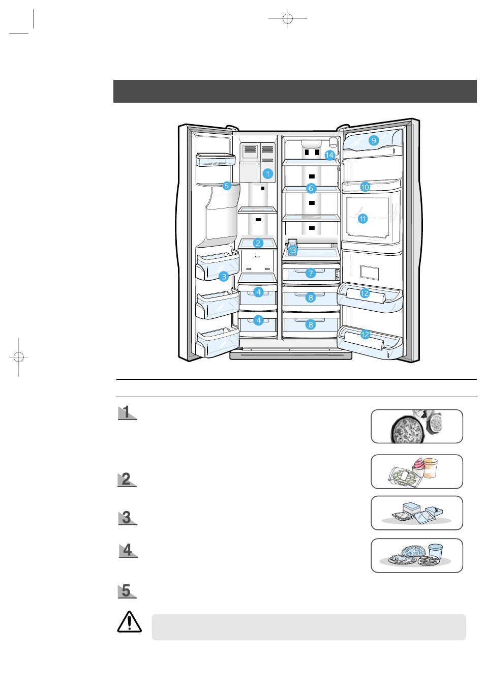 Food storage guide, Frozen food storage in freezer | Samsung RS2555SL-XAA User Manual | Page 9 / 32