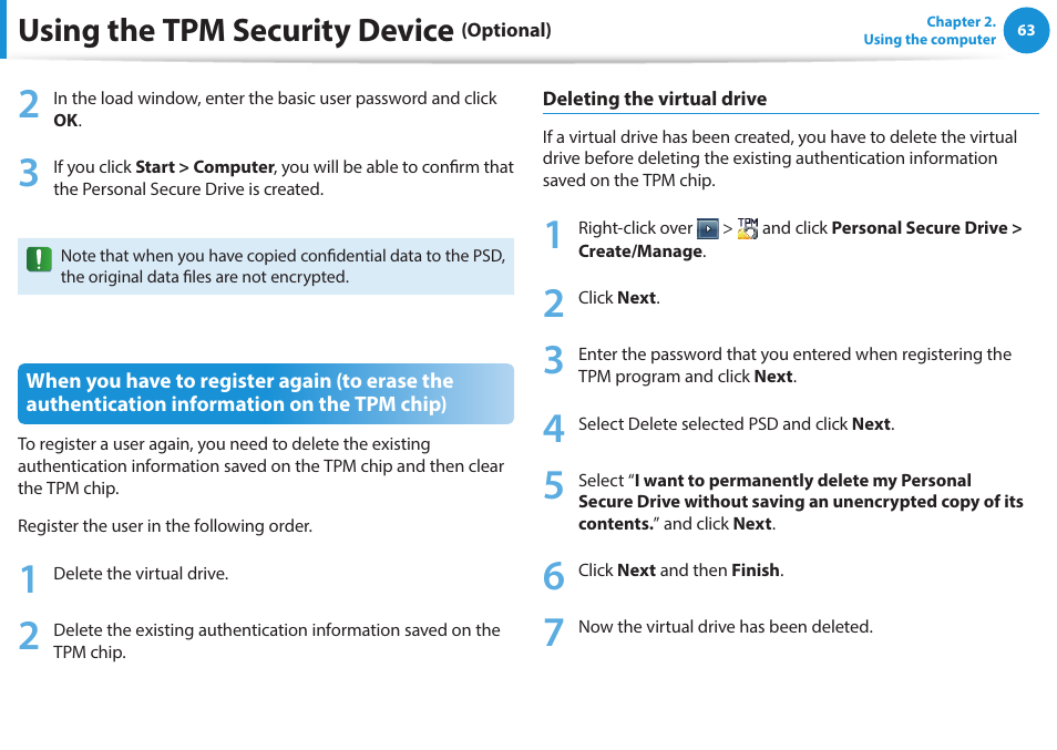 Using the tpm security device | Samsung NP915S3G-K01US User Manual | Page 63 / 118