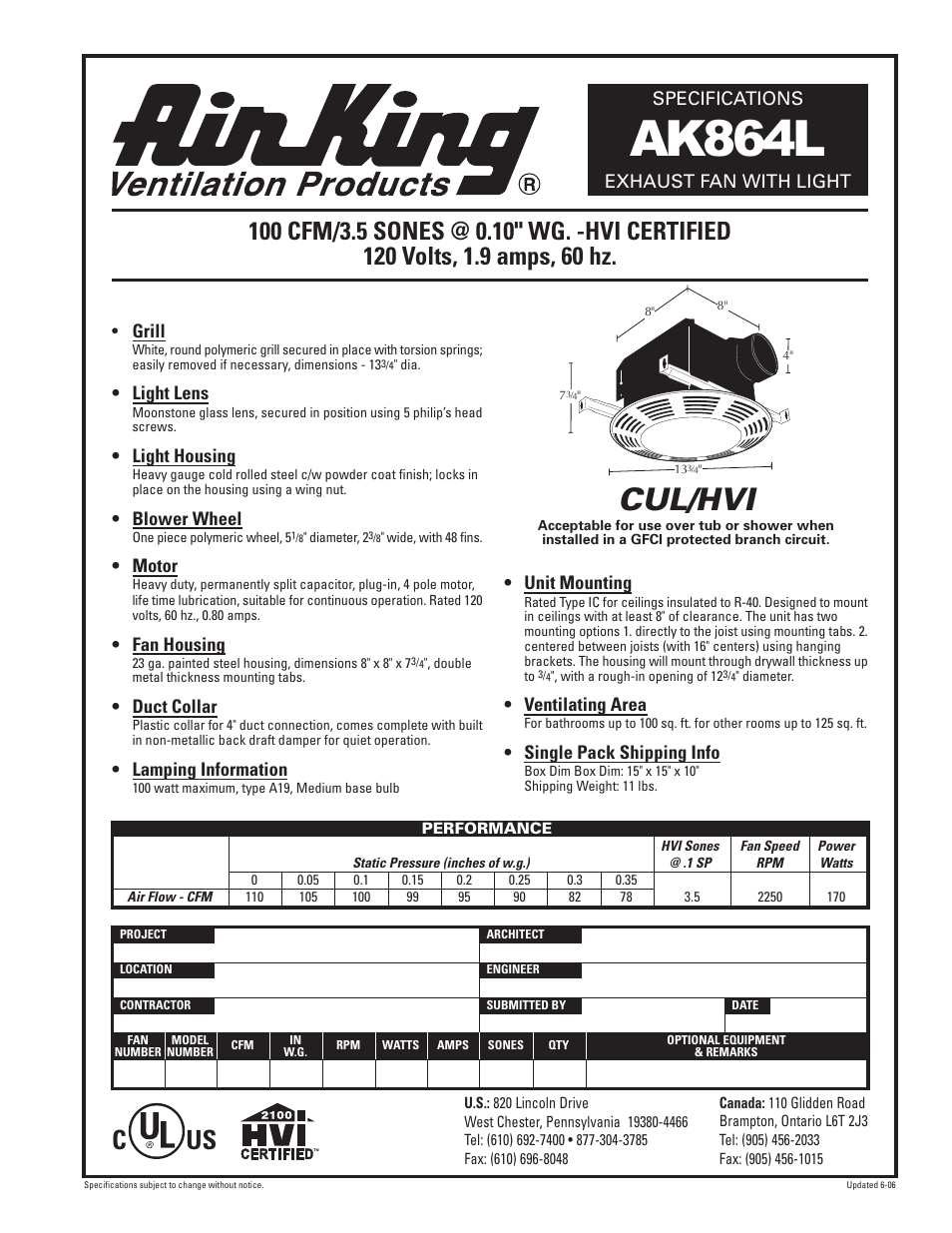 Air King AK864L User Manual | 1 page