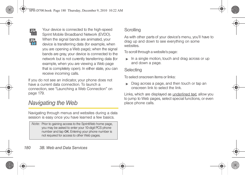 Navigating the web | Samsung OPH-D700ZKMSPR User Manual | Page 194 / 282