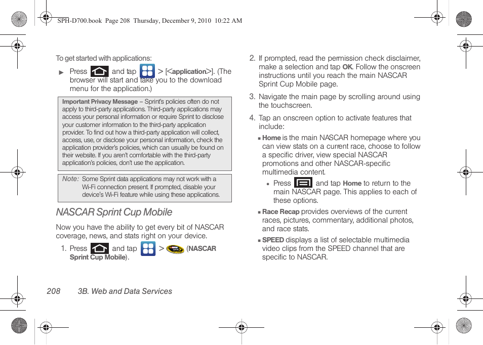 Nascar sprint cup mobile | Samsung OPH-D700ZKMSPR User Manual | Page 222 / 282