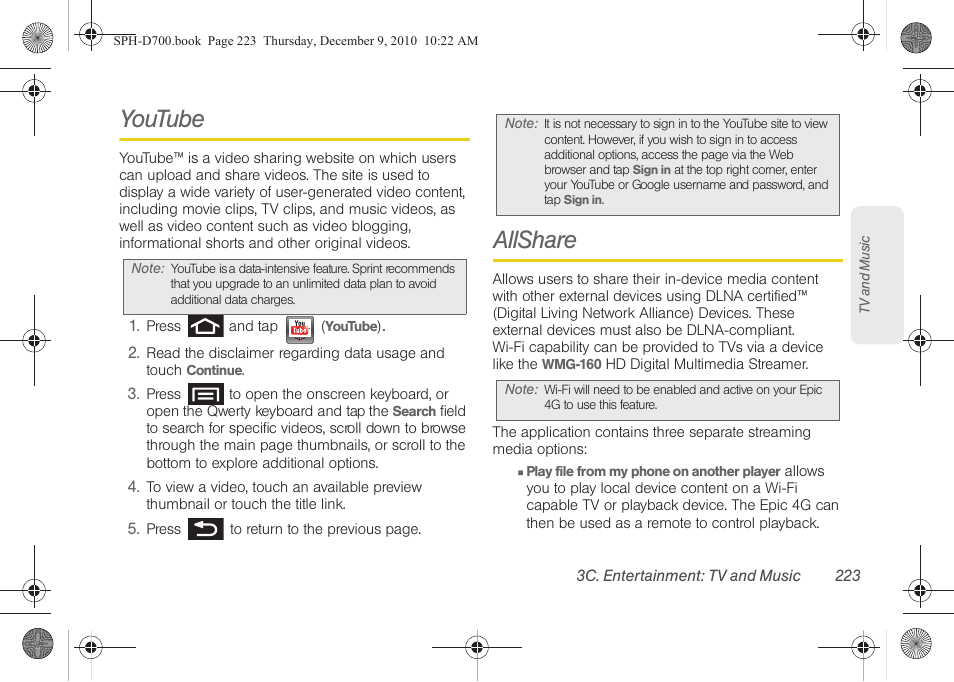Youtube, Allshare, Youtube allshare | Samsung OPH-D700ZKMSPR User Manual | Page 237 / 282
