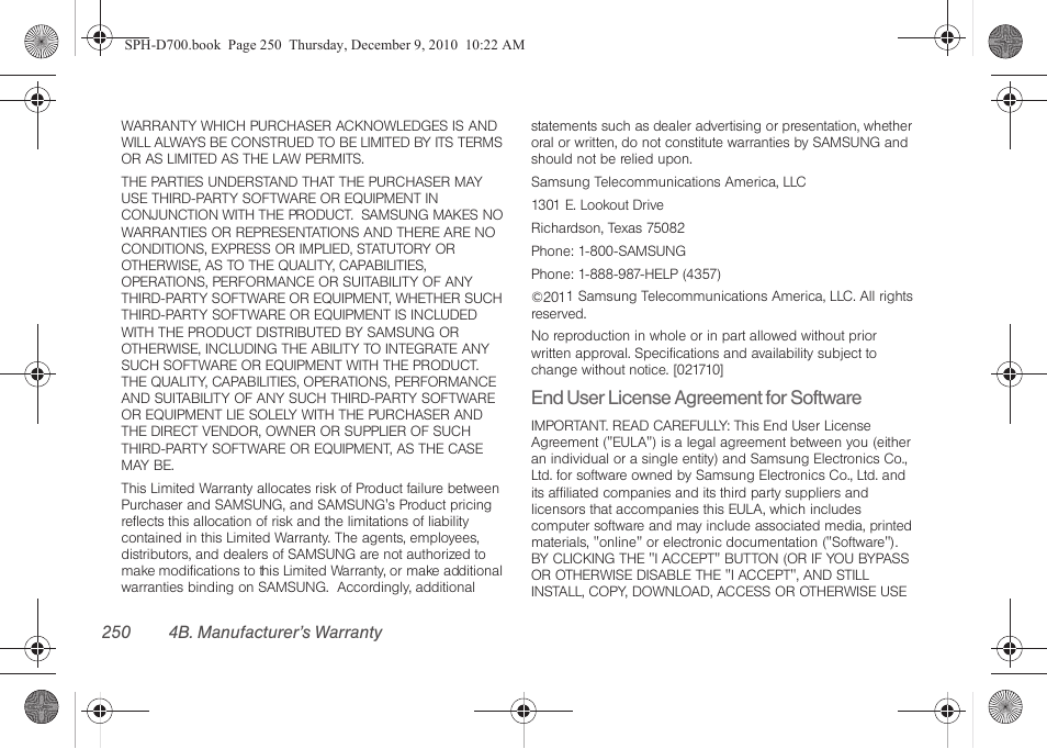 End user license agreement for software | Samsung OPH-D700ZKMSPR User Manual | Page 264 / 282