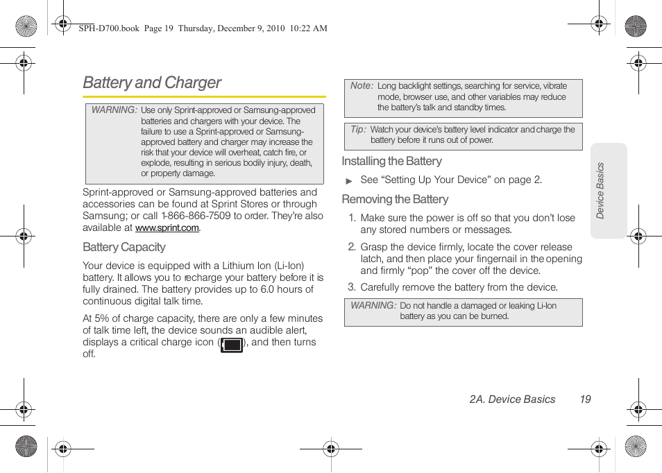 Battery and charger | Samsung OPH-D700ZKMSPR User Manual | Page 33 / 282