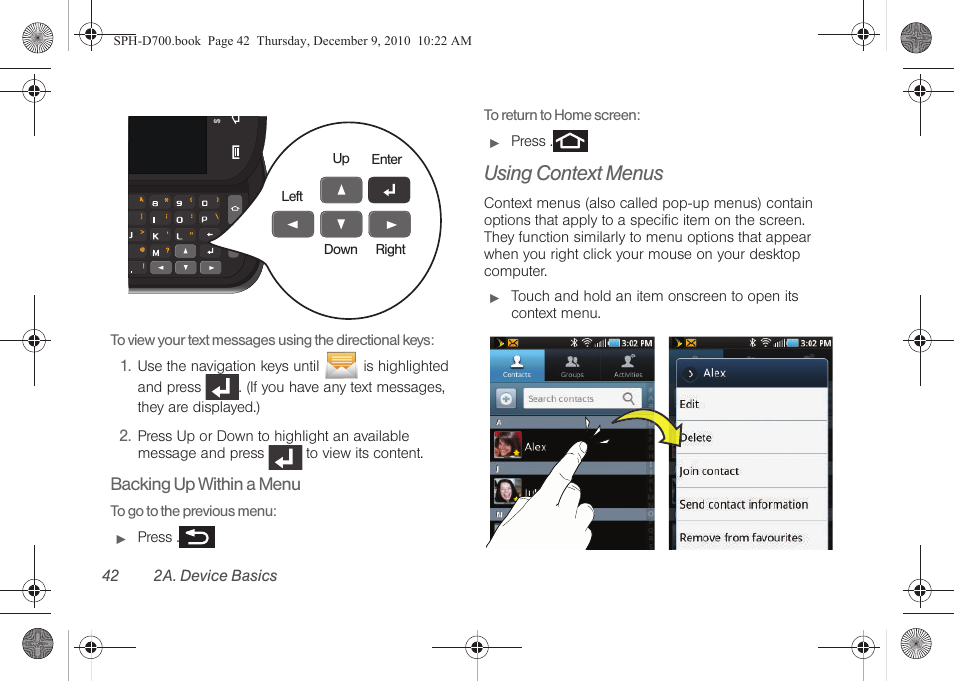 Using context menus | Samsung OPH-D700ZKMSPR User Manual | Page 56 / 282