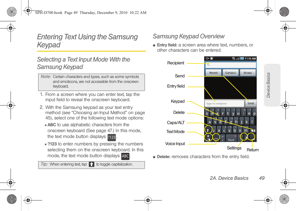 Entering text using the samsung keypad, Samsung keypad overview | Samsung OPH-D700ZKMSPR User Manual | Page 63 / 282