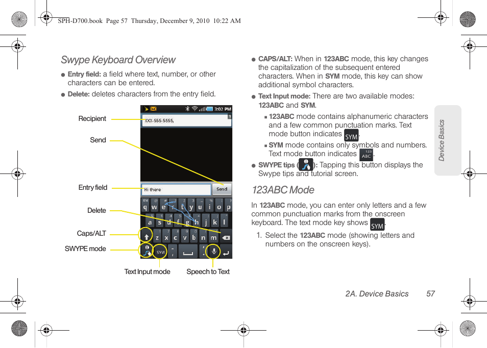 Swype keyboard overview, 123abc mode | Samsung OPH-D700ZKMSPR User Manual | Page 71 / 282