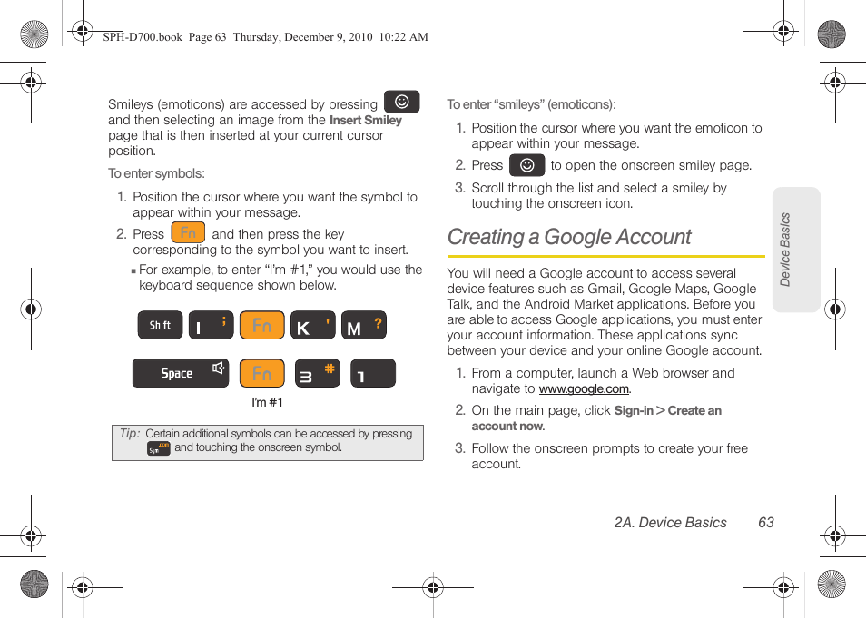 Creating a google account | Samsung OPH-D700ZKMSPR User Manual | Page 77 / 282
