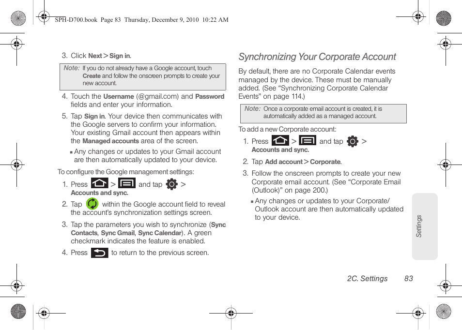 Synchronizing your corporate account | Samsung OPH-D700ZKMSPR User Manual | Page 97 / 282