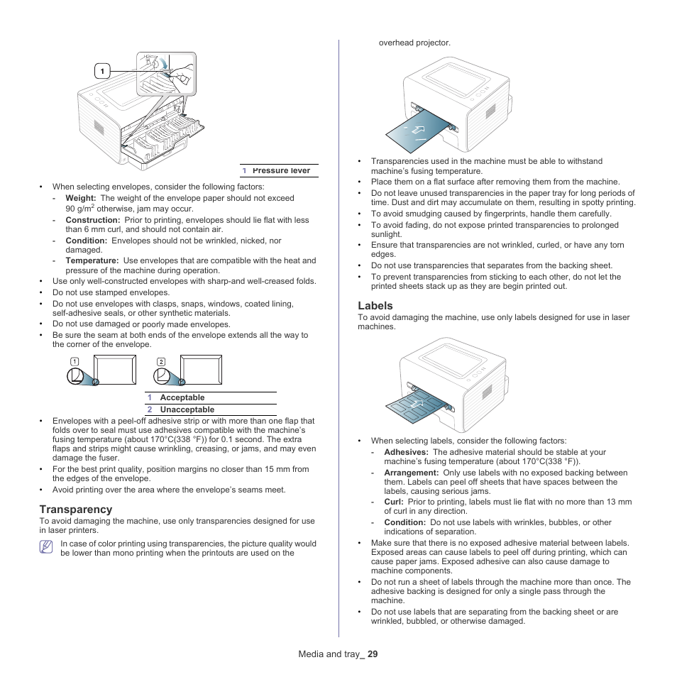 Transparency, Labels | Samsung ML-2540-XAA User Manual | Page 29 / 66