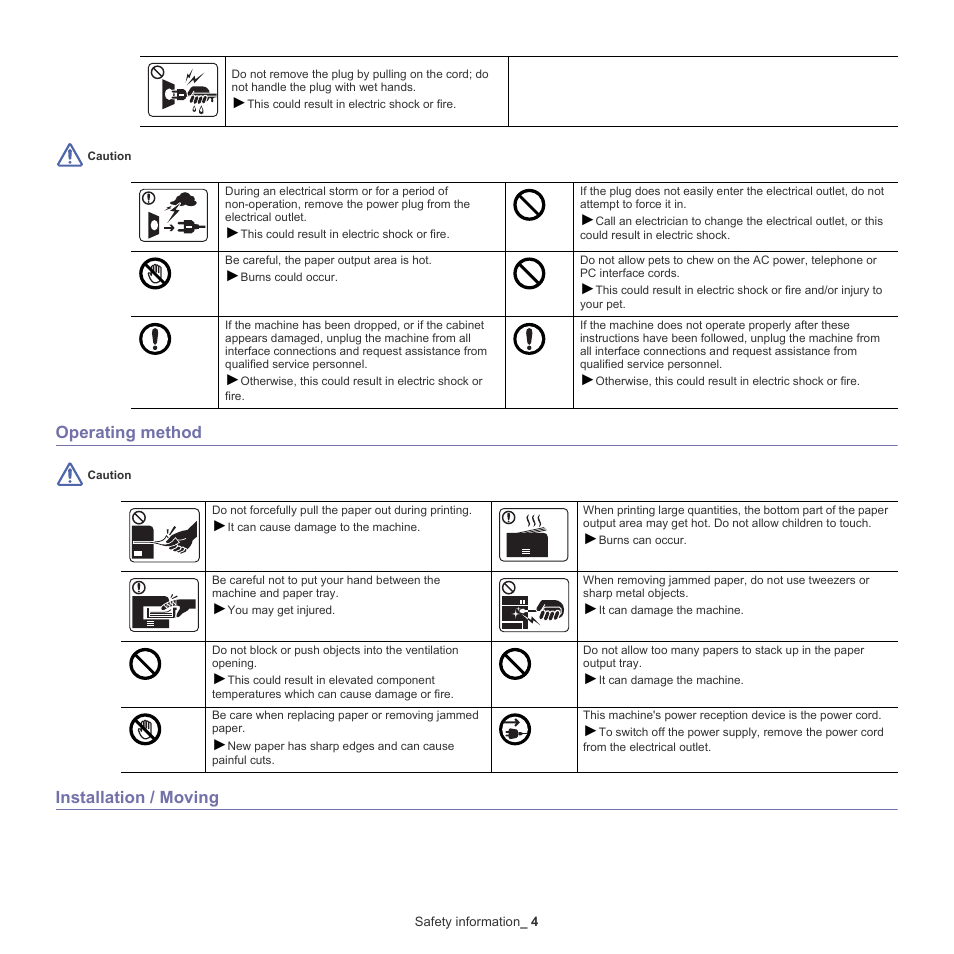 Operating method, Installation / moving | Samsung ML-2540-XAA User Manual | Page 4 / 66