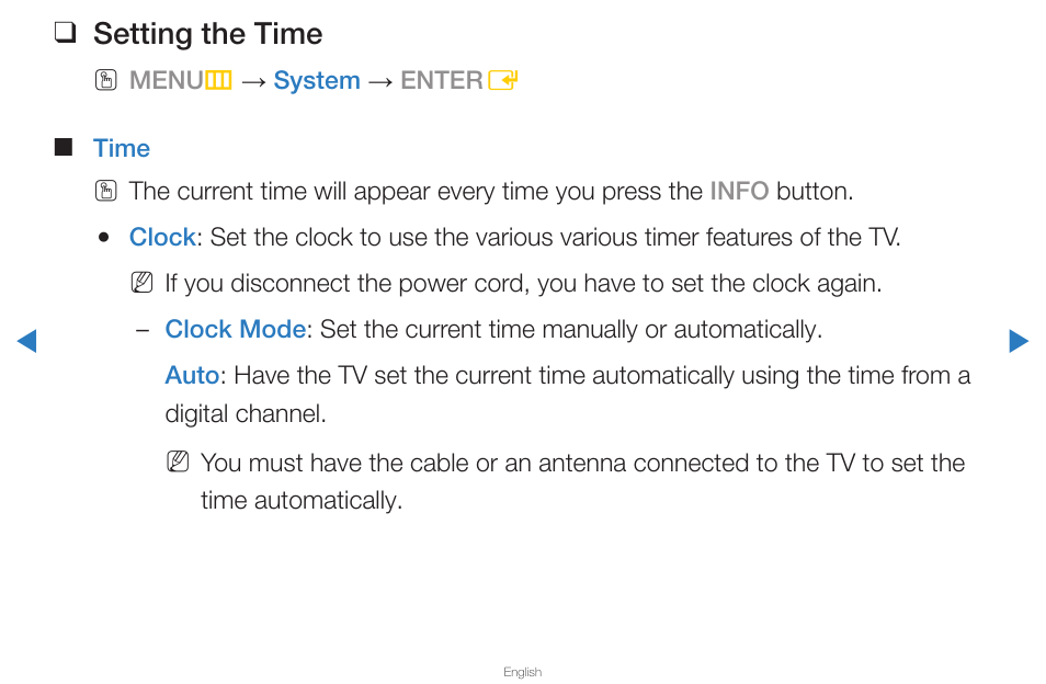 Setting the time | Samsung PN59D6500DFXZA User Manual | Page 105 / 287