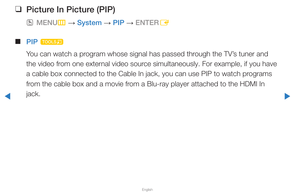 Picture in picture (pip) | Samsung PN59D6500DFXZA User Manual | Page 131 / 287