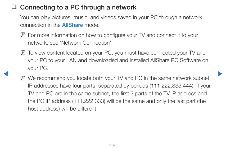 Connecting to a pc through a network | Samsung PN59D6500DFXZA User Manual | Page 216 / 287