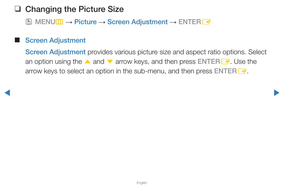 Changing the picture size | Samsung PN59D6500DFXZA User Manual | Page 33 / 287