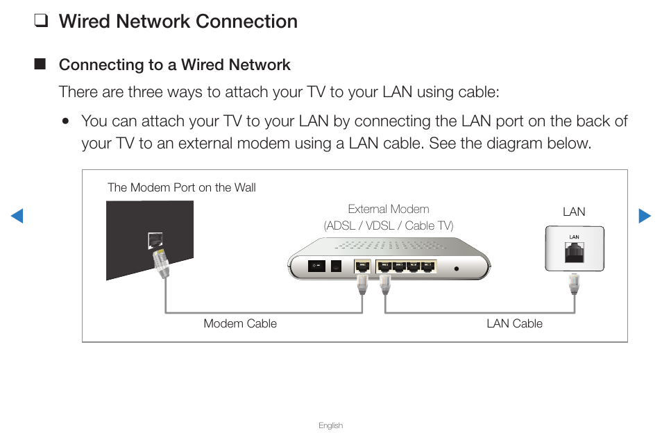 Preference features, Wired network connection | Samsung PN59D6500DFXZA User Manual | Page 63 / 287