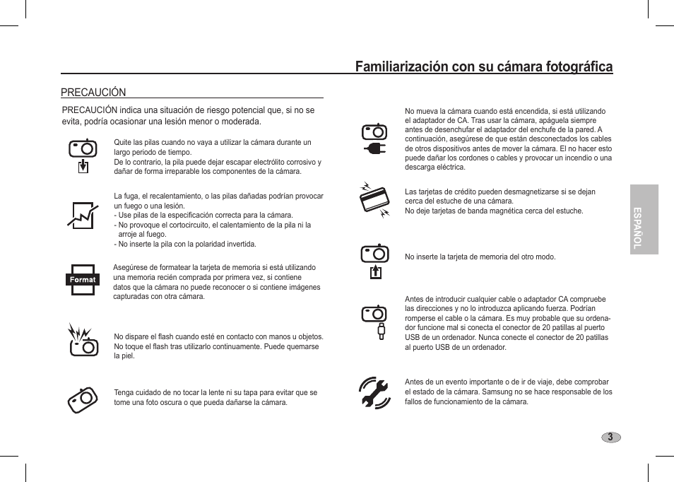 Familiarización con su cámara fotográfica, Precaución | Samsung I80 User Manual | Page 44 / 62