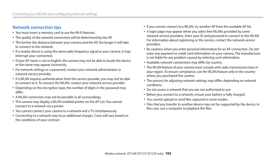 Network connection tips | Samsung EC-ST150FBPWPY User Manual | Page 105 / 155