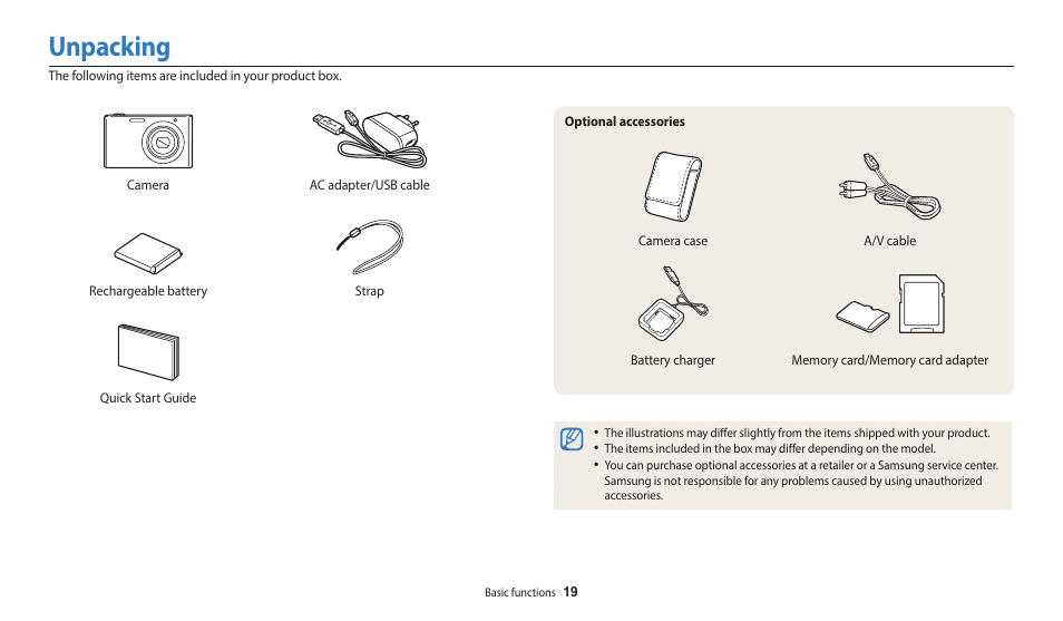 Unpacking | Samsung EC-ST150FBPWPY User Manual | Page 20 / 155