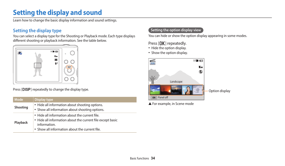 Setting the display and sound, Setting the display type | Samsung EC-ST150FBPWPY User Manual | Page 35 / 155