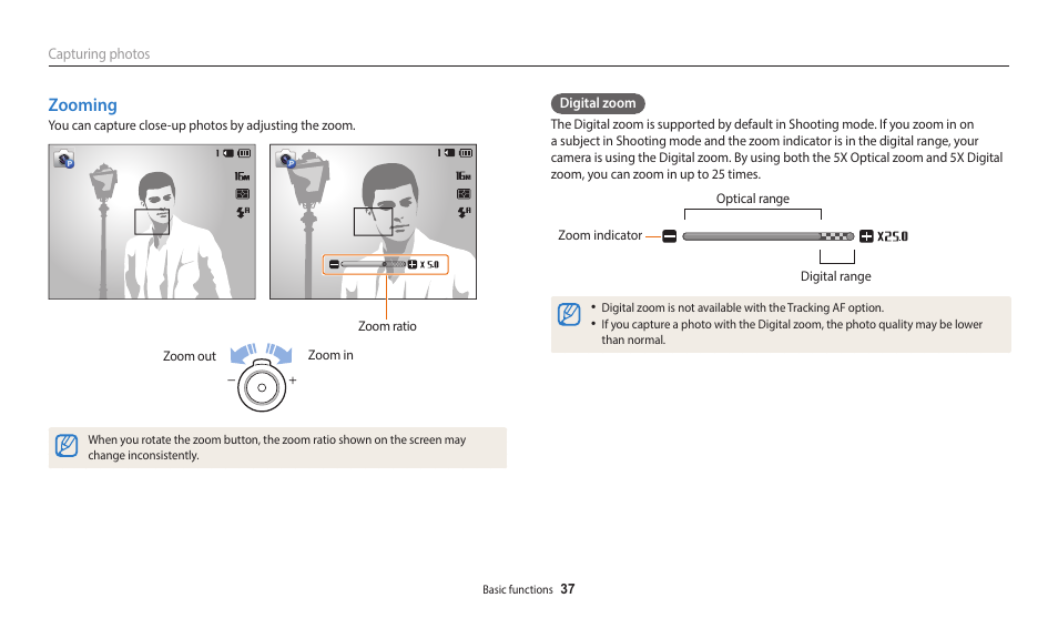 Zooming | Samsung EC-ST150FBPWPY User Manual | Page 38 / 155