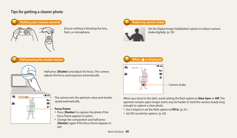 Tips for getting a clearer photo | Samsung EC-ST150FBPWPY User Manual | Page 41 / 155