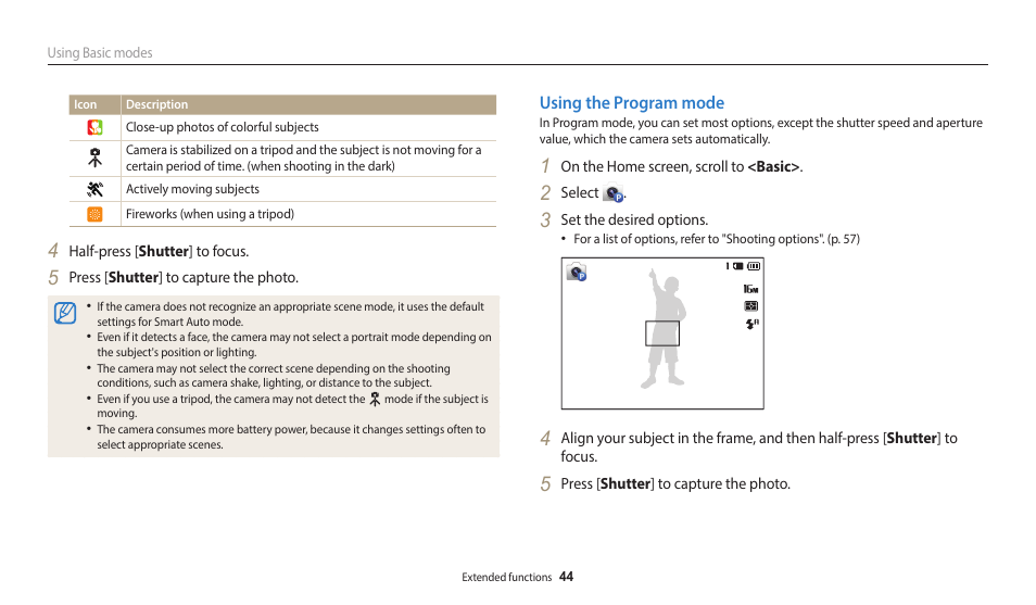 Using the program mode | Samsung EC-ST150FBPWPY User Manual | Page 45 / 155