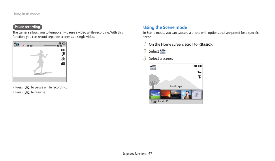 Using the scene mode | Samsung EC-ST150FBPWPY User Manual | Page 48 / 155