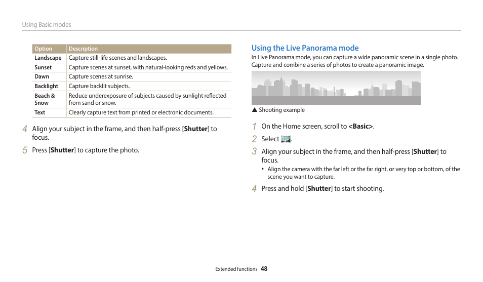 Using the live panorama mode | Samsung EC-ST150FBPWPY User Manual | Page 49 / 155