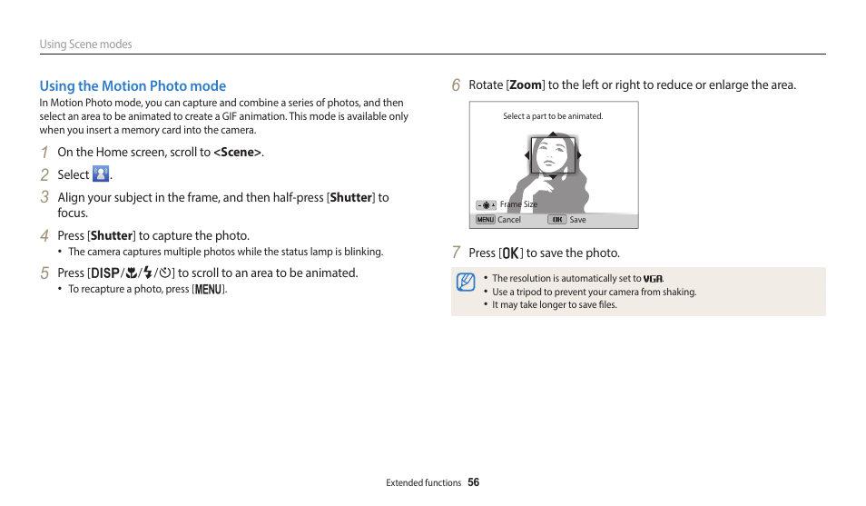 Using the motion photo mode | Samsung EC-ST150FBPWPY User Manual | Page 57 / 155