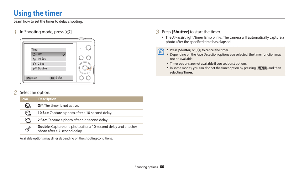 Using the timer | Samsung EC-ST150FBPWPY User Manual | Page 61 / 155