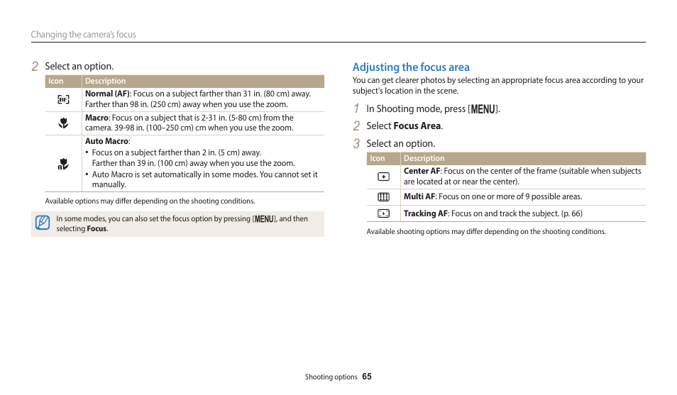 Adjusting the focus area | Samsung EC-ST150FBPWPY User Manual | Page 66 / 155