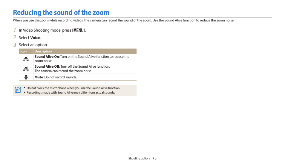 Reducing the sound of the zoom | Samsung EC-ST150FBPWPY User Manual | Page 76 / 155