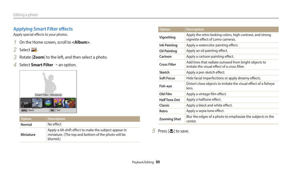 Applying smart filter effects | Samsung EC-ST150FBPWPY User Manual | Page 91 / 155