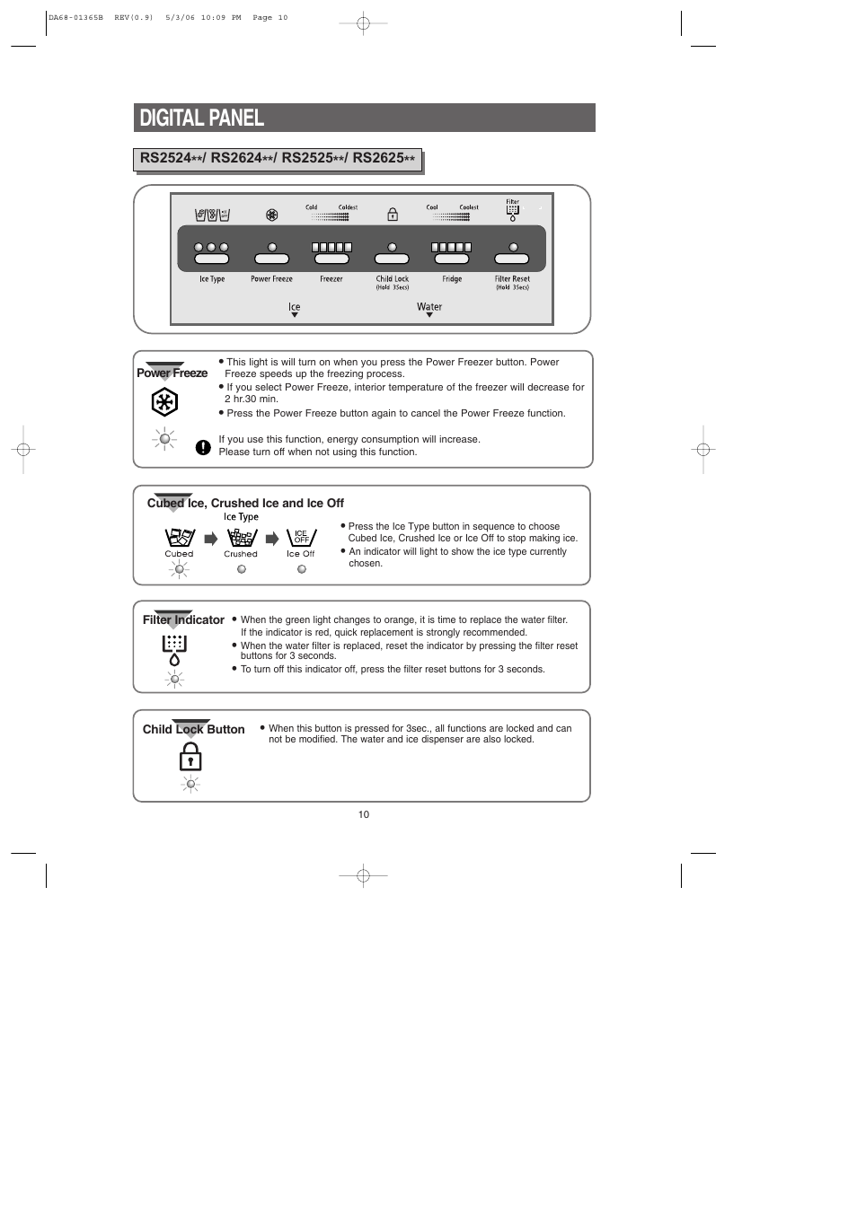 Digital panel | Samsung RS2623SL-XAA User Manual | Page 10 / 40